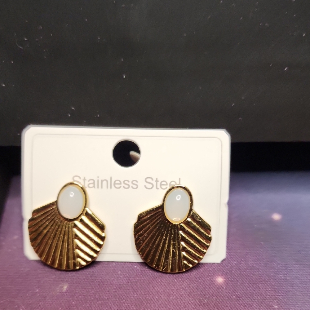 Oceanus Gold and White Stainless Steel Earrings